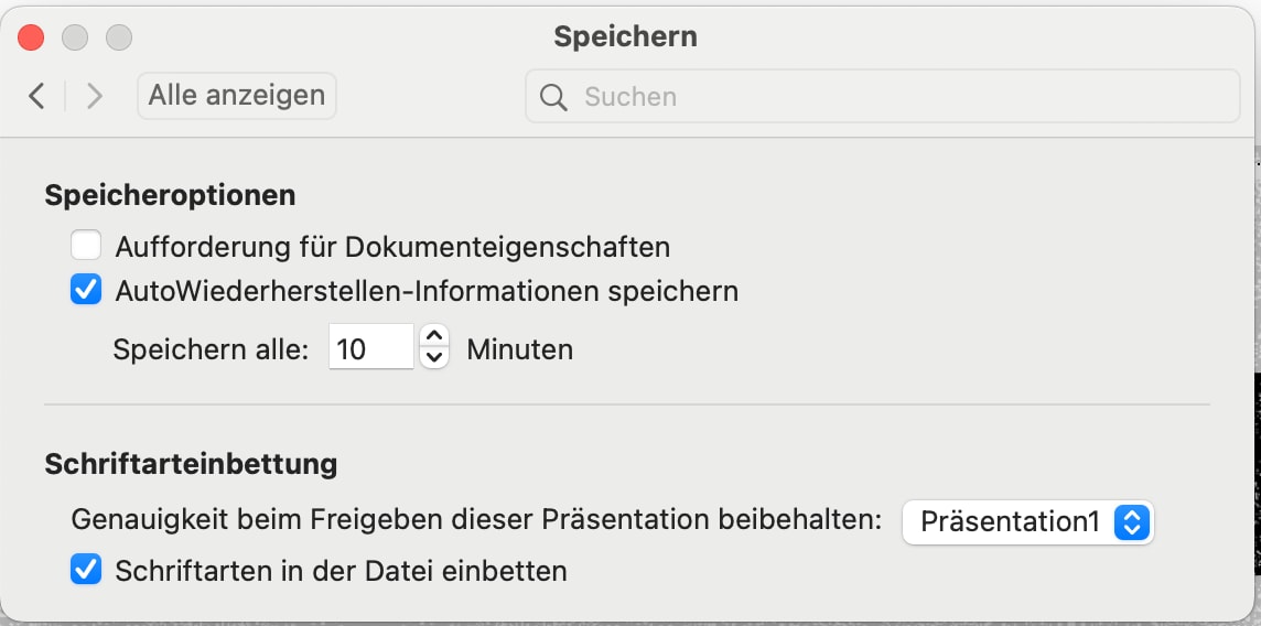 Wählen Sie unter "Schriften einbetten" die Option "Schriften in der Datei einbetten".