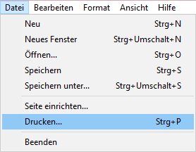 Klicken Sie auf "Datei" und wählen Sie "Drucken" aus.