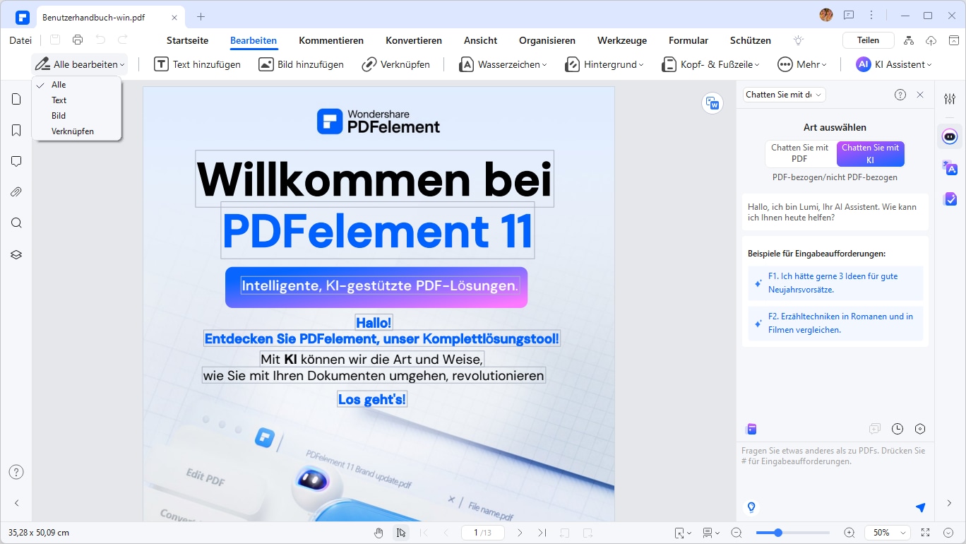 Nachdem das Problem - PDF öffnet sich nicht - gelöst wird, können Sie PDF einfach wie Word bearbeiten.