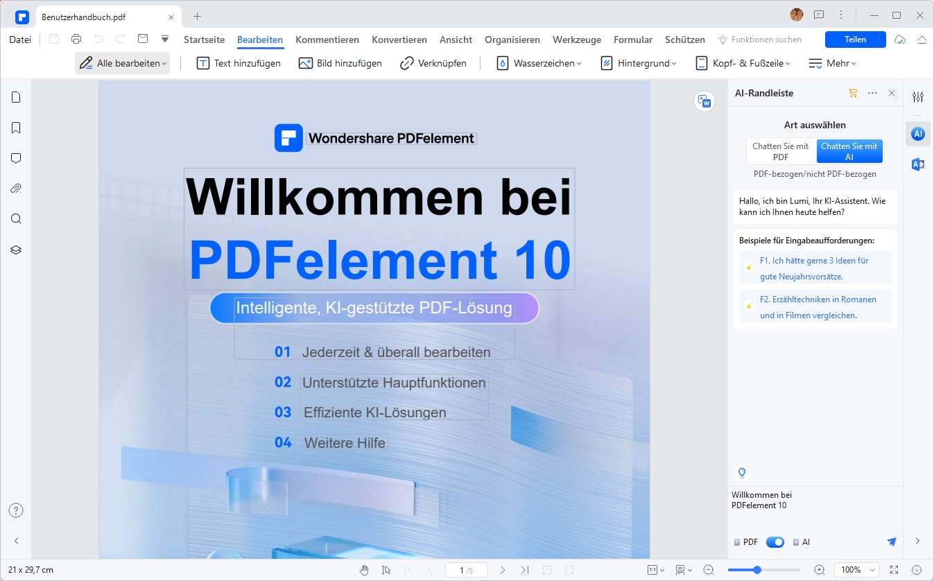 Nachdem Sie die Datei geöffnet haben, die Sie bearbeiten möchten, können Sie mit der Bearbeitung von PDFs genauso einfach wie in Word beginnen.