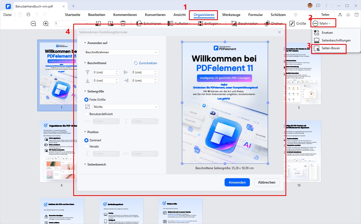  Sie können auch die Seitengröße nach Ihren Wünschen anpassen. Weitere Informationen finden Sie in diesem Artikel zum Thema Ändern der PDF-Größe.