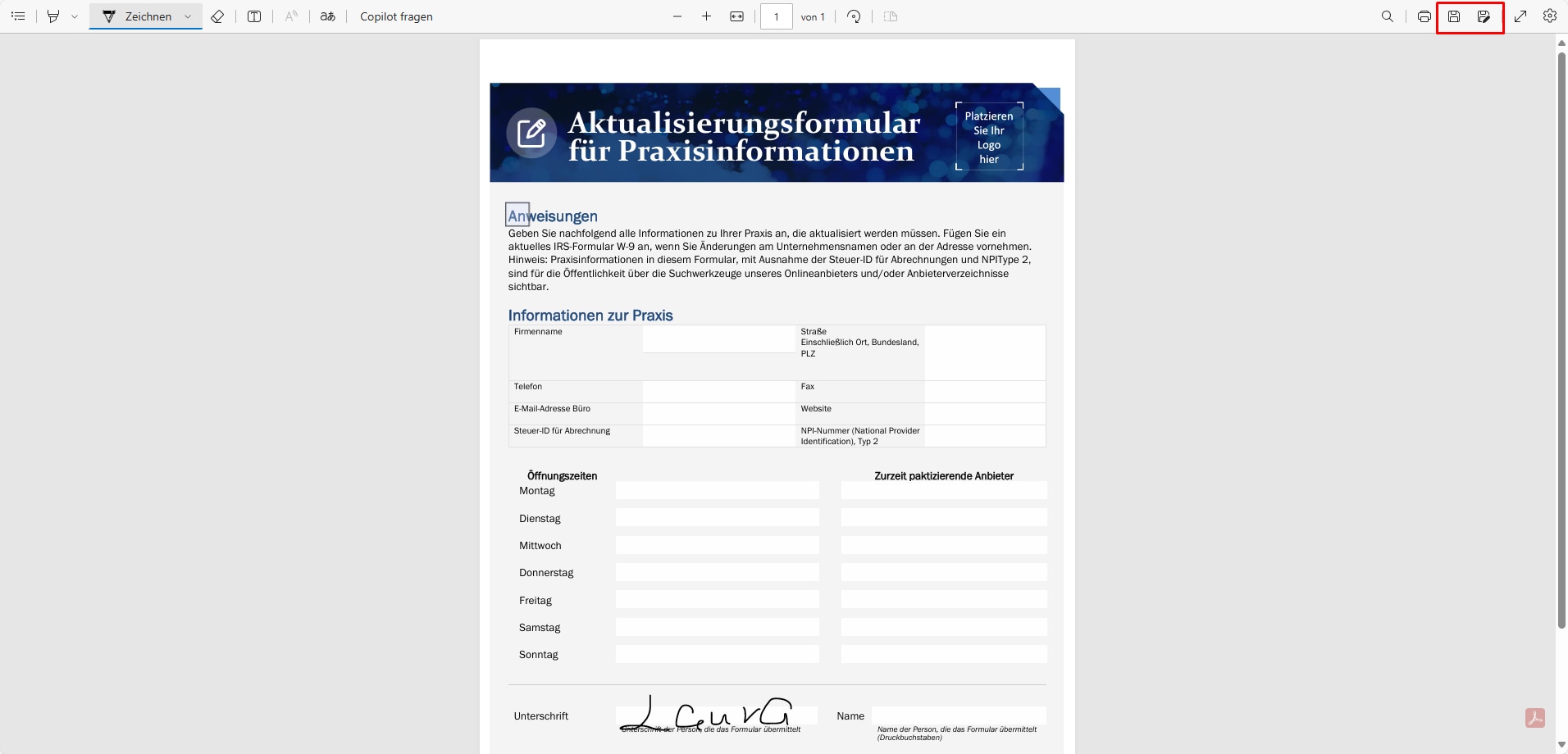 Zeichnen Sie Ihre Unterschrift auf das PDF-Dokument. Wenn Sie ein wenig Übung brauchen, können Sie Ihre Signatur mit dem Löschen Tool rückgängig machen. Zeichnen Sie Ihre eSignatur so oft wie möglich neu, bis Sie das gewünschte Ergebnis erhalten.