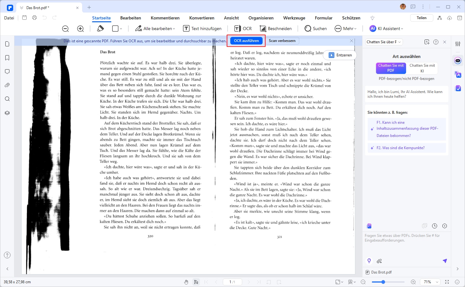 Falls Ihre PDF-Datei gescannt oder bildbasiert ist, müssen Sie eine OCR durchführen. Das Programm erkennt sie automatisch. 