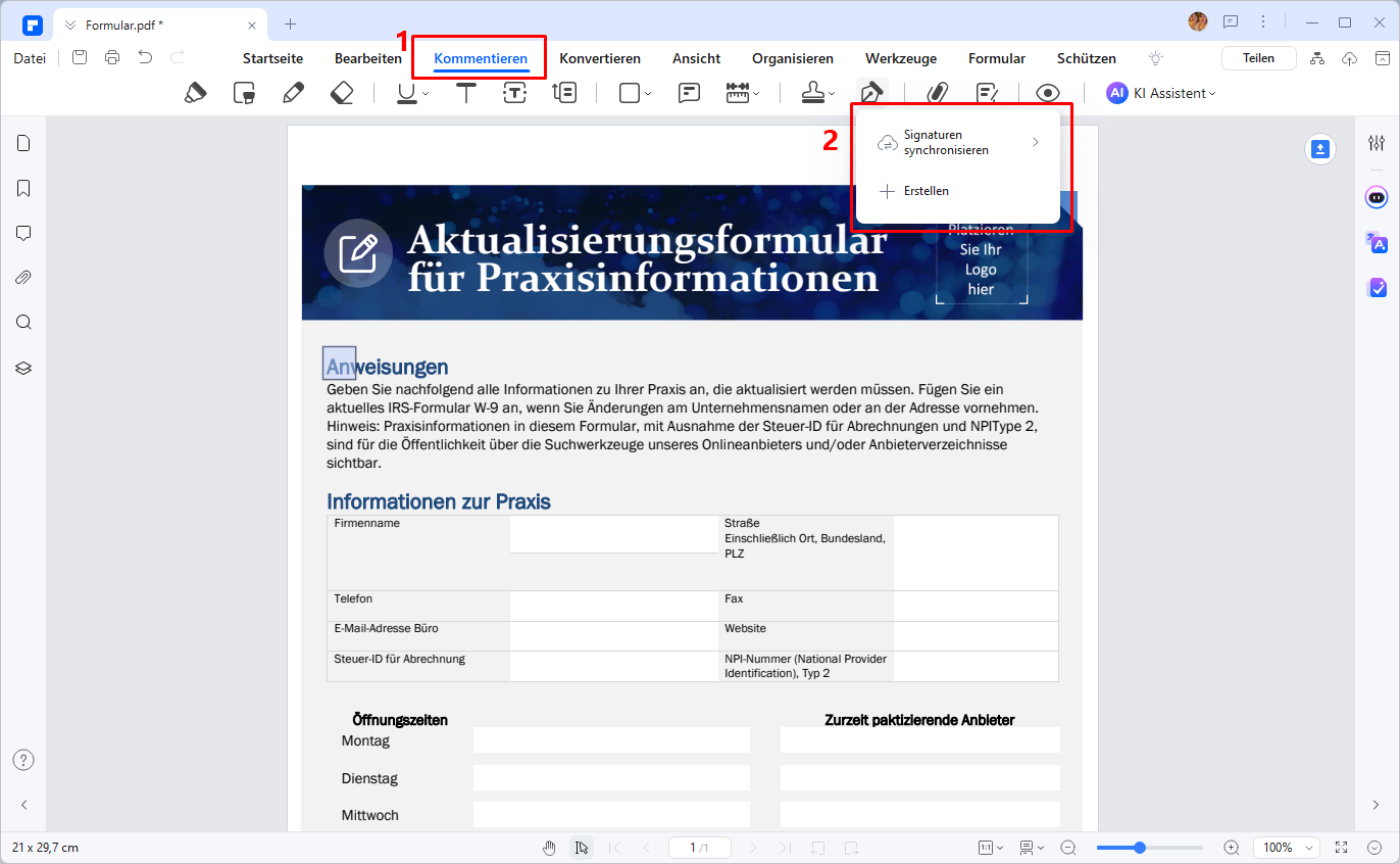 Mit Wondershare PDFelement können Sie Ihre Unterschrift einfach entwerfen und erstellen. 