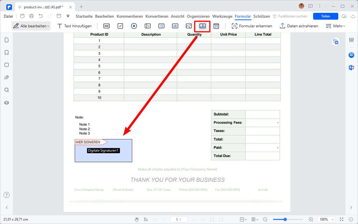 So fügen Sie ein Unterschriftfeld zu PDF ein.