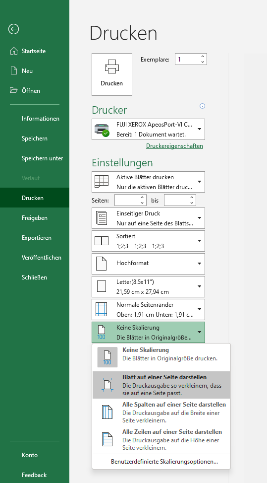 Es erscheint ein Dialogfeld, in dem Sie einen Namen eingeben, einen Speicherort für die Datei wählen und auf die Speichern Schaltfläche klicken müssen, um Excel in PDF auf einer Seite zu drucken.