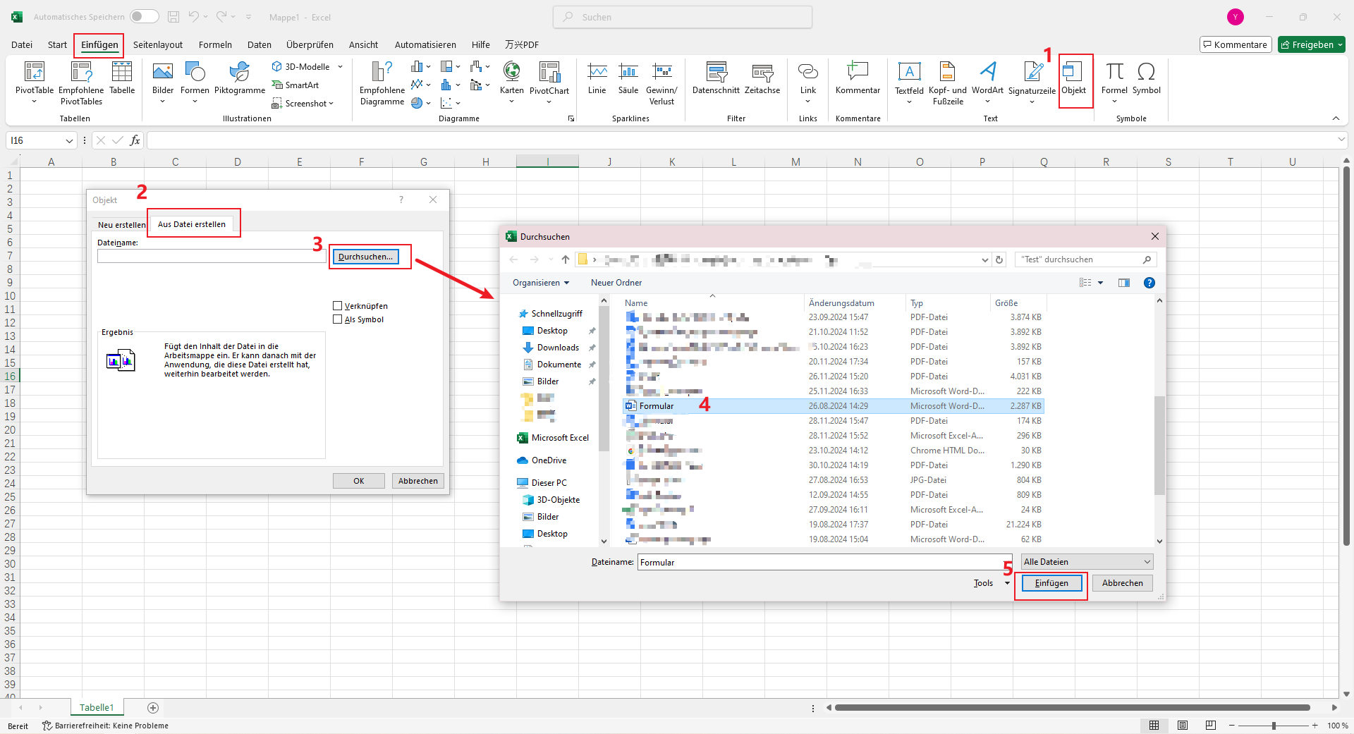 So fügen Sie Word-Dokument als Objekt in Excel ein.