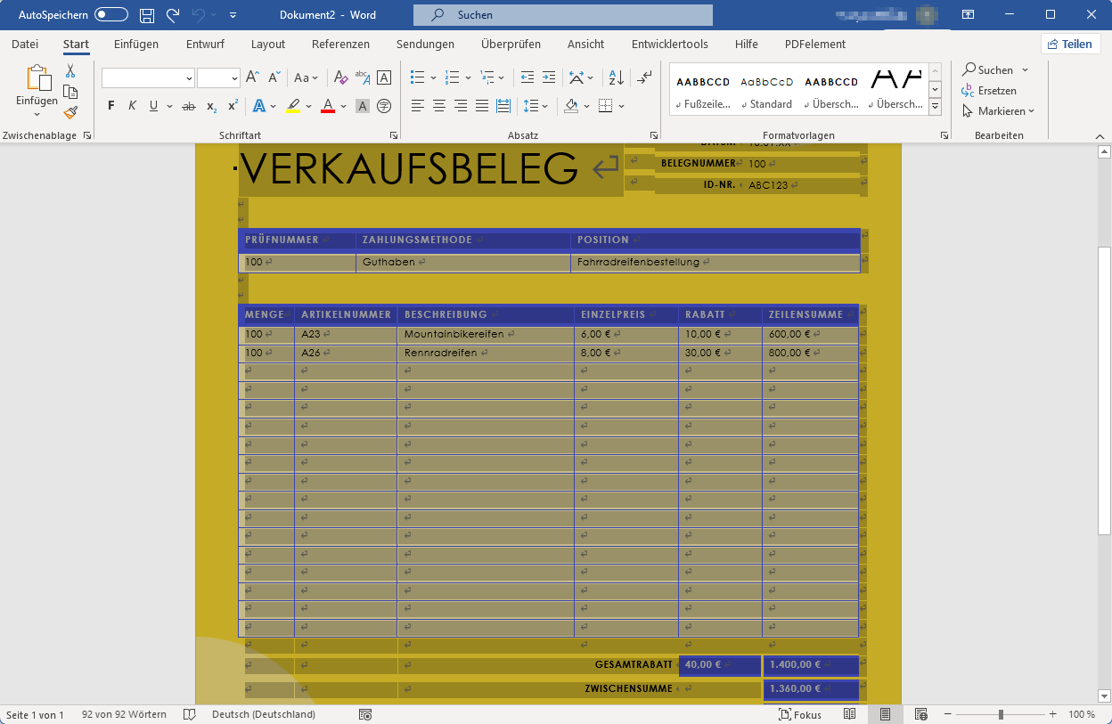 Navigieren Sie zu dem Bereich im Dokument, der die Tabelle enthält. Wählen Sie die komplette Tabelle aus und kopieren Sie sie.