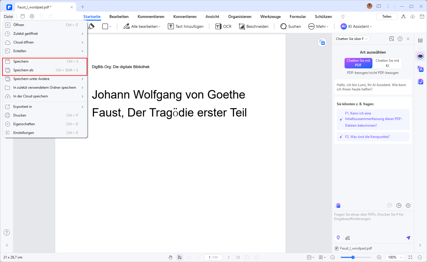 Speichern Sie die WordPad-Datei als PDF-Datei auf Ihrem Computer.