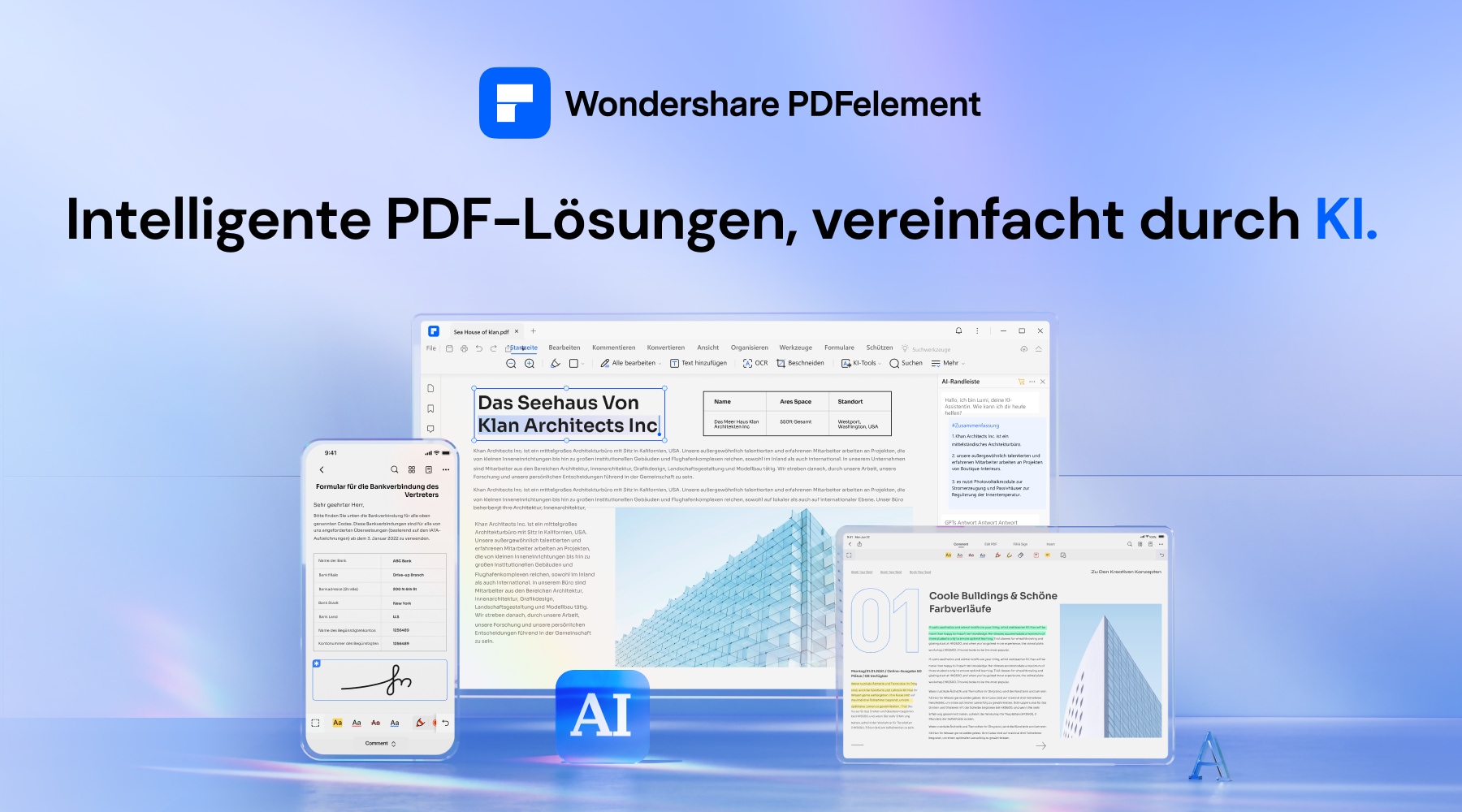 PDFelement ist ein raffiniertes Werkzeug, das Sie bei der Arbeit mit PDF-Dateien unterstützt. Es ist wie ein hilfreicher Assistent für Ihre PDFs. Mit PDFelement können Sie Ihre PDFs einfach lesen und bearbeiten, ohne viel Aufwand.