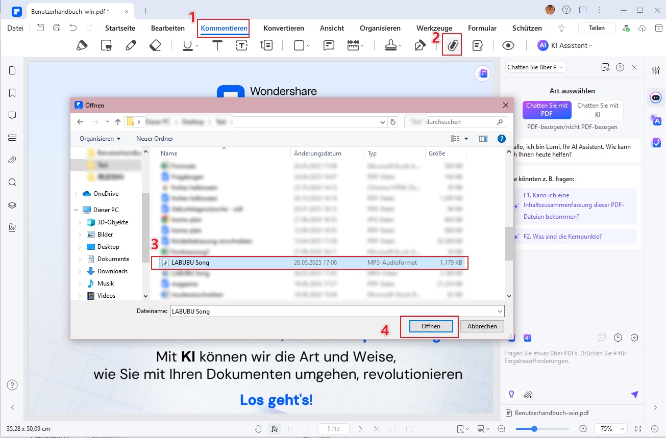 Klicken Sie auf die Registerkarte "Kommentieren" und suchen Sie die Schaltfläche "Anhang".