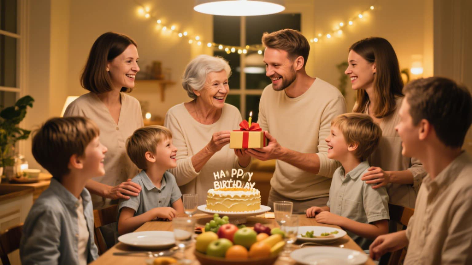 Eine Familie feiert den Geburtstag des Schwiegersohns