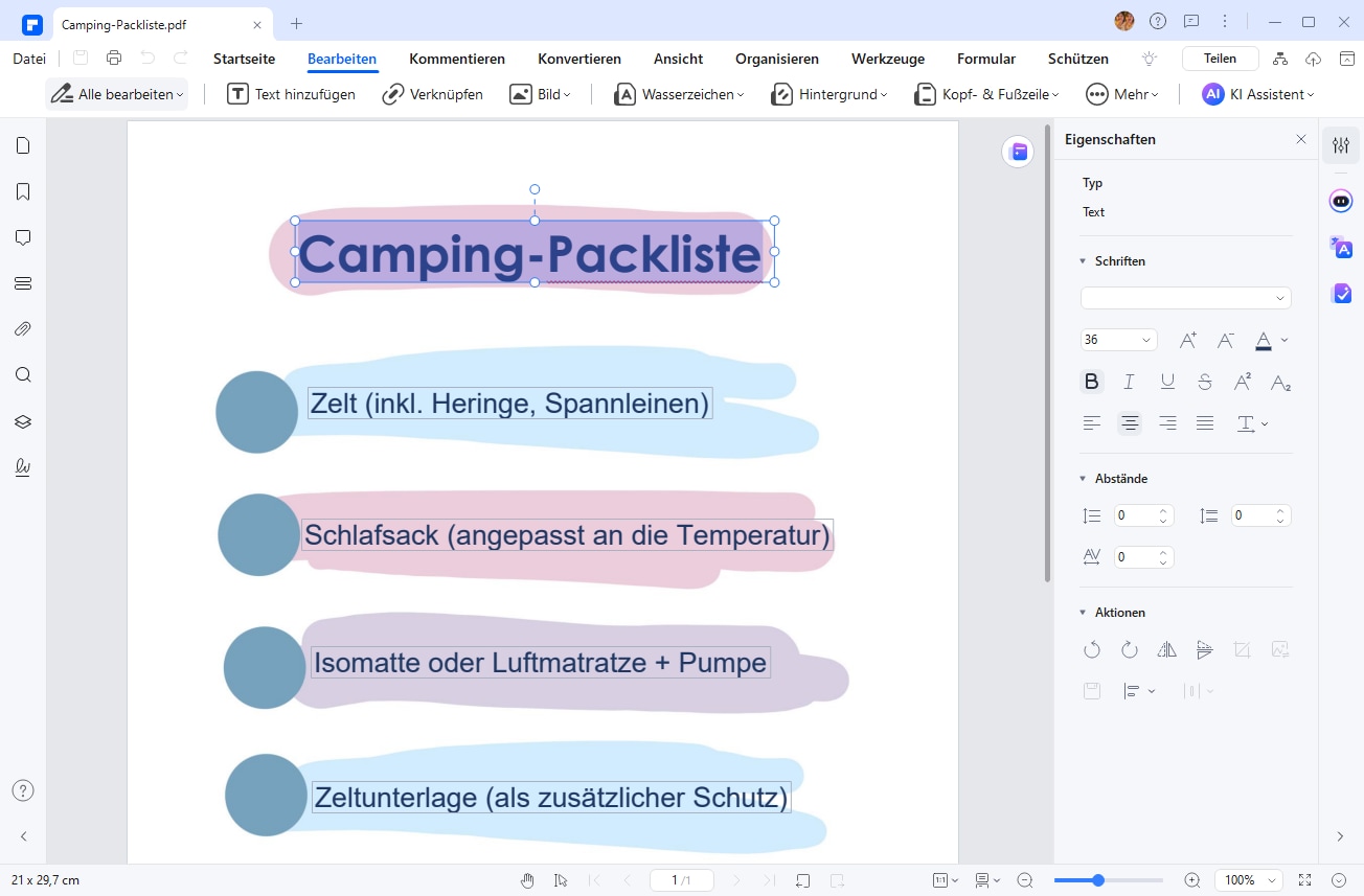 Kategorien bearbeiten, eigene Punkte hinzufügen oder entfernen<