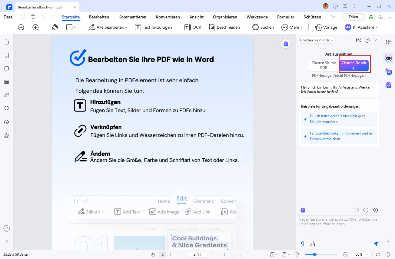 Spezifische Fragen stellen (Mit dem PDF chatten)