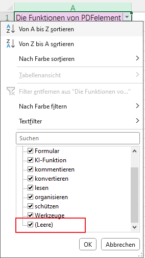 Filtern Sie nach leeren Zellen und löschen Sie diese durch Rechtsklick und Zeile löschen.