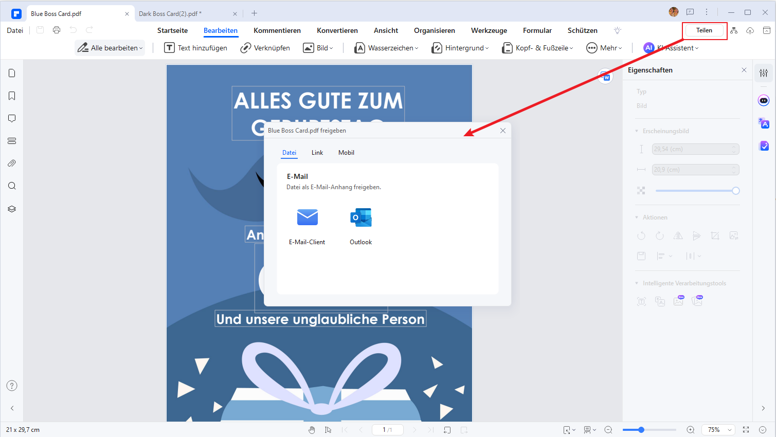 Teilen Sie sie per E-Mail