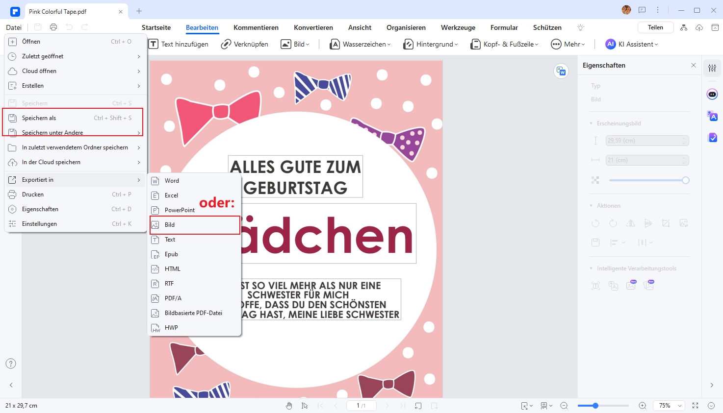 Speichern Sie die Karte als PDF