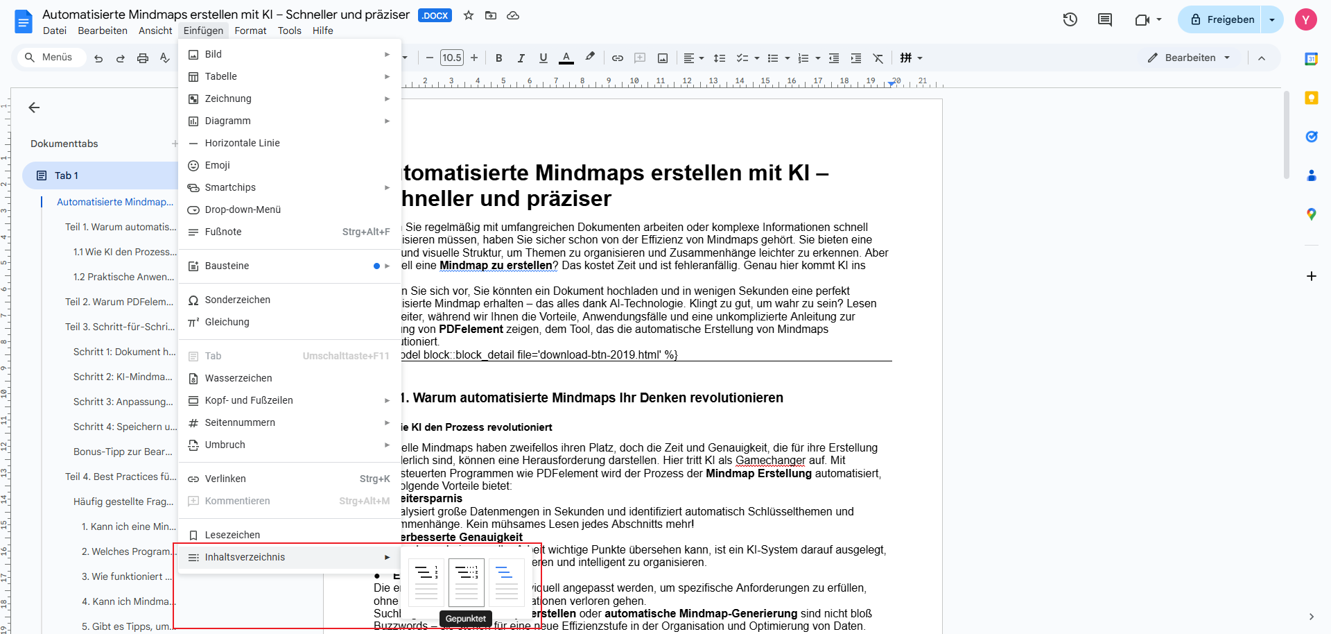 Wählen Sie das Format, das für Ihr Dokument am besten geeignet ist.
