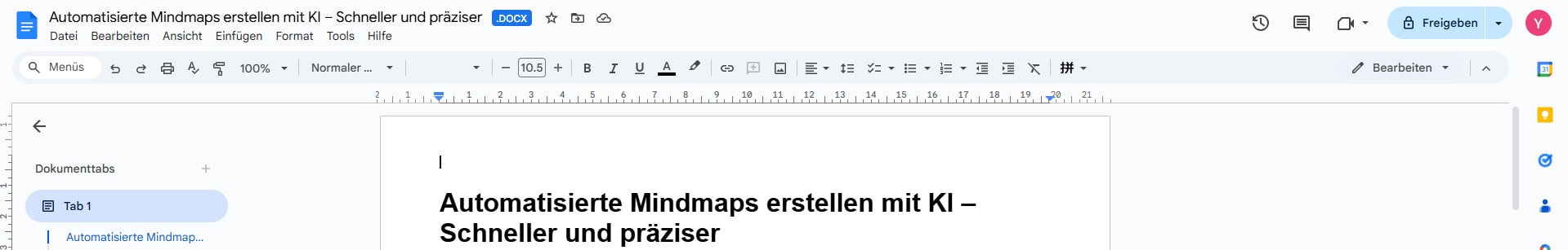 Klicken Sie zunächst auf das Dokument, in dem Sie das Inhaltsverzeichnis haben möchten.
