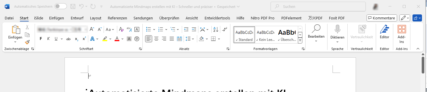 Klicken Sie zunächst auf die Stelle in Ihrem Dokument, an der das Inhaltsverzeichnis erscheinen soll.