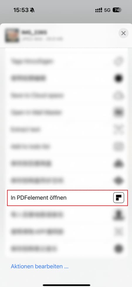 Öffnen Sie die Dateien, die Sie organisieren möchten, auf Ihrem iPhone oder iPad und wählen Sie „In PDFelement öffnen “.