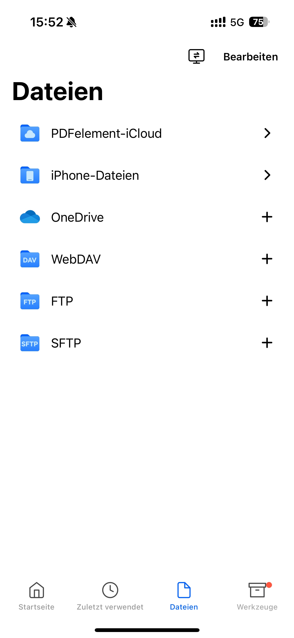 Gehen Sie zum „Dateien“-Tab und wählen Sie die Option PDFelement Cloud.