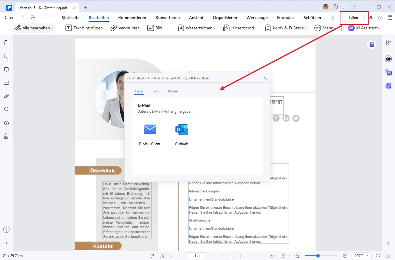 Senden Sie Bewerbungen im Handumdrehen per E-Mail.