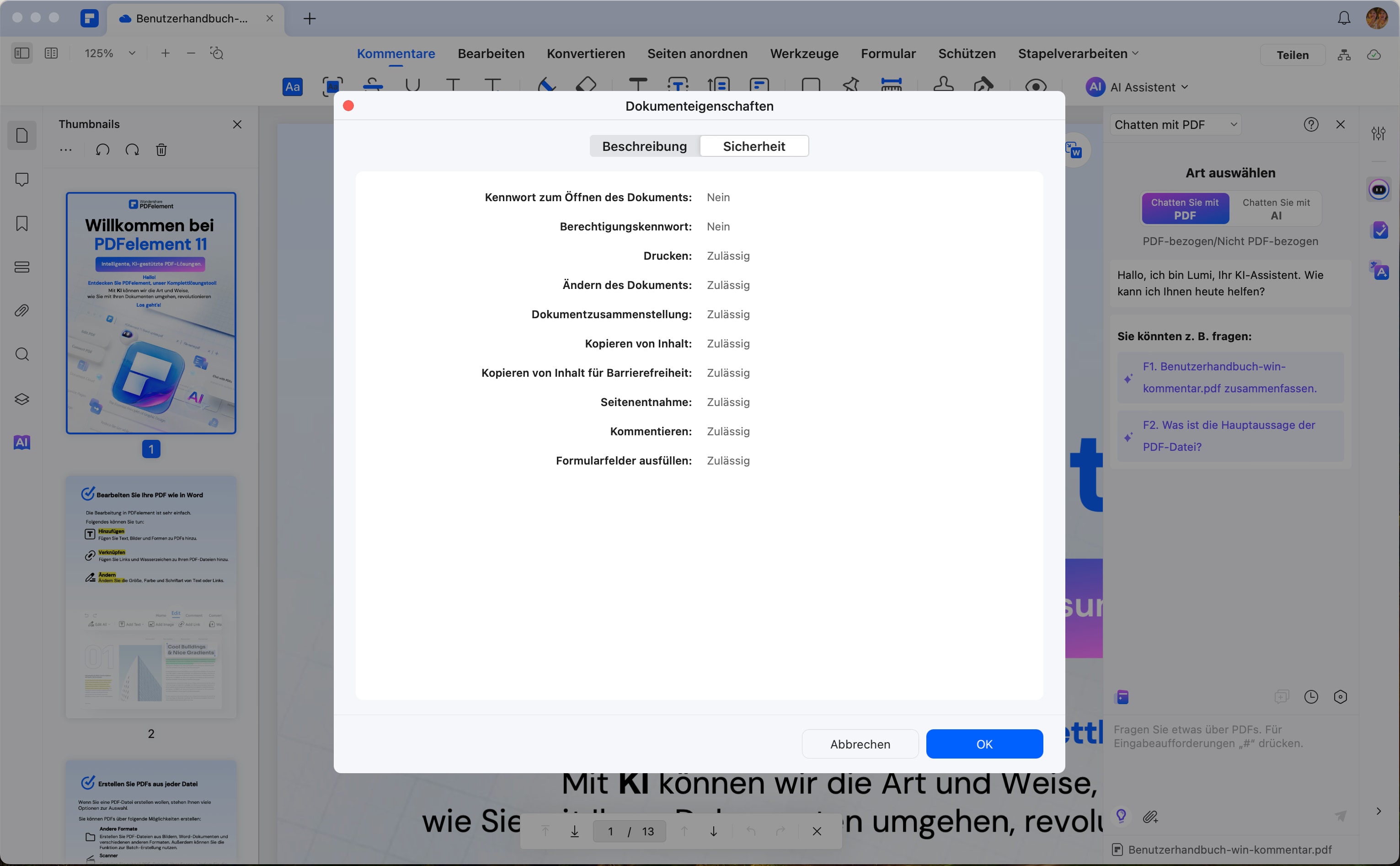 In demselben Fenster, in dem Sie Metadaten anzeigen und bearbeiten können, können Sie die PDF-Metadaten auch entfernen.