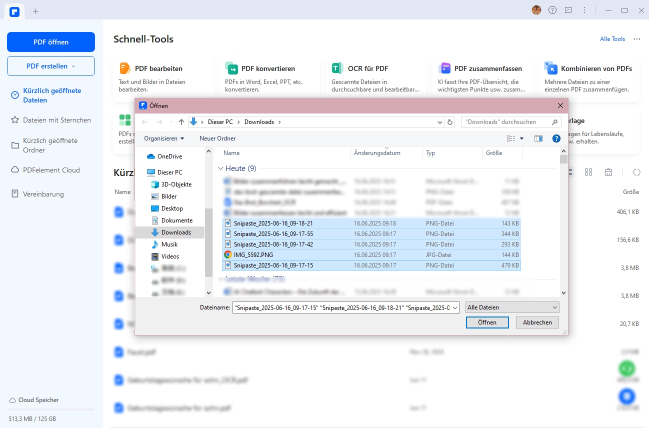 Öffnen Sie die Software und klicken Sie auf „PDF erstellen“, „Von Datei“, um die gewünschten Bilder hochzuladen. Sie können mehrere Bilddateien gleichzeitig hochladen