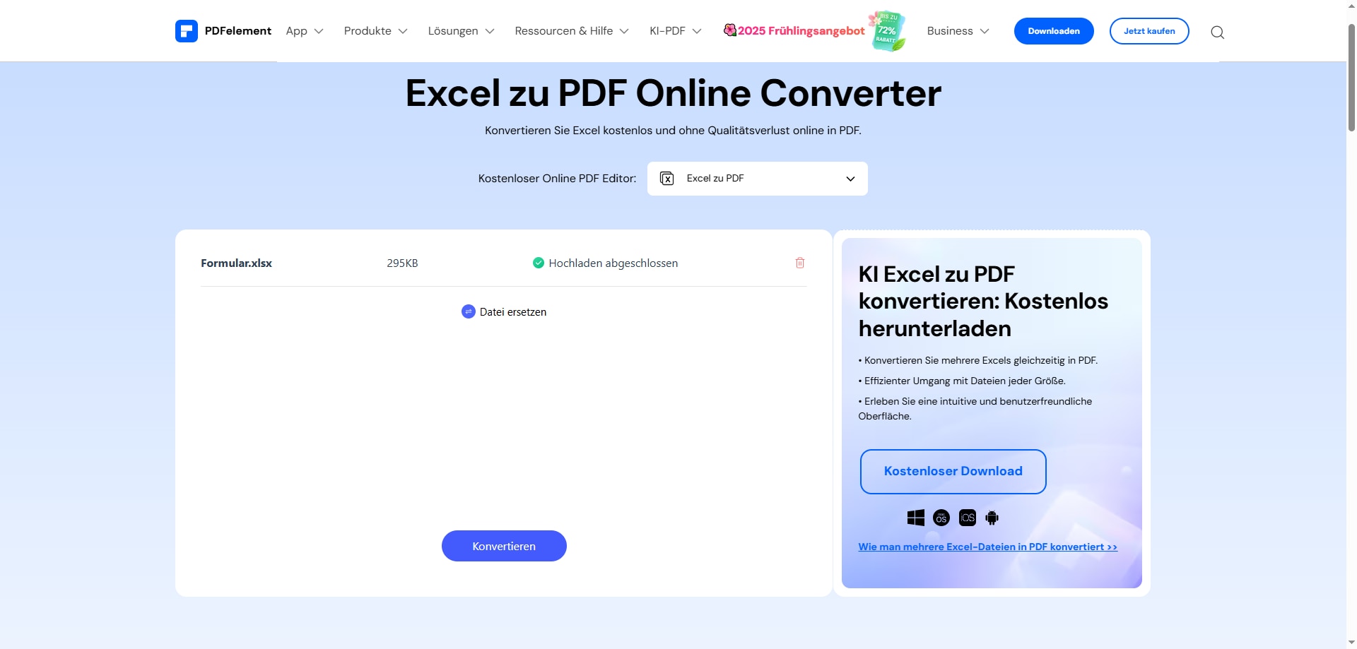 Sobald der Konvertierungsprozess abgeschlossen ist, können Sie die konvertierte PDF-Datei auf Ihr Gerät herunterladen.
