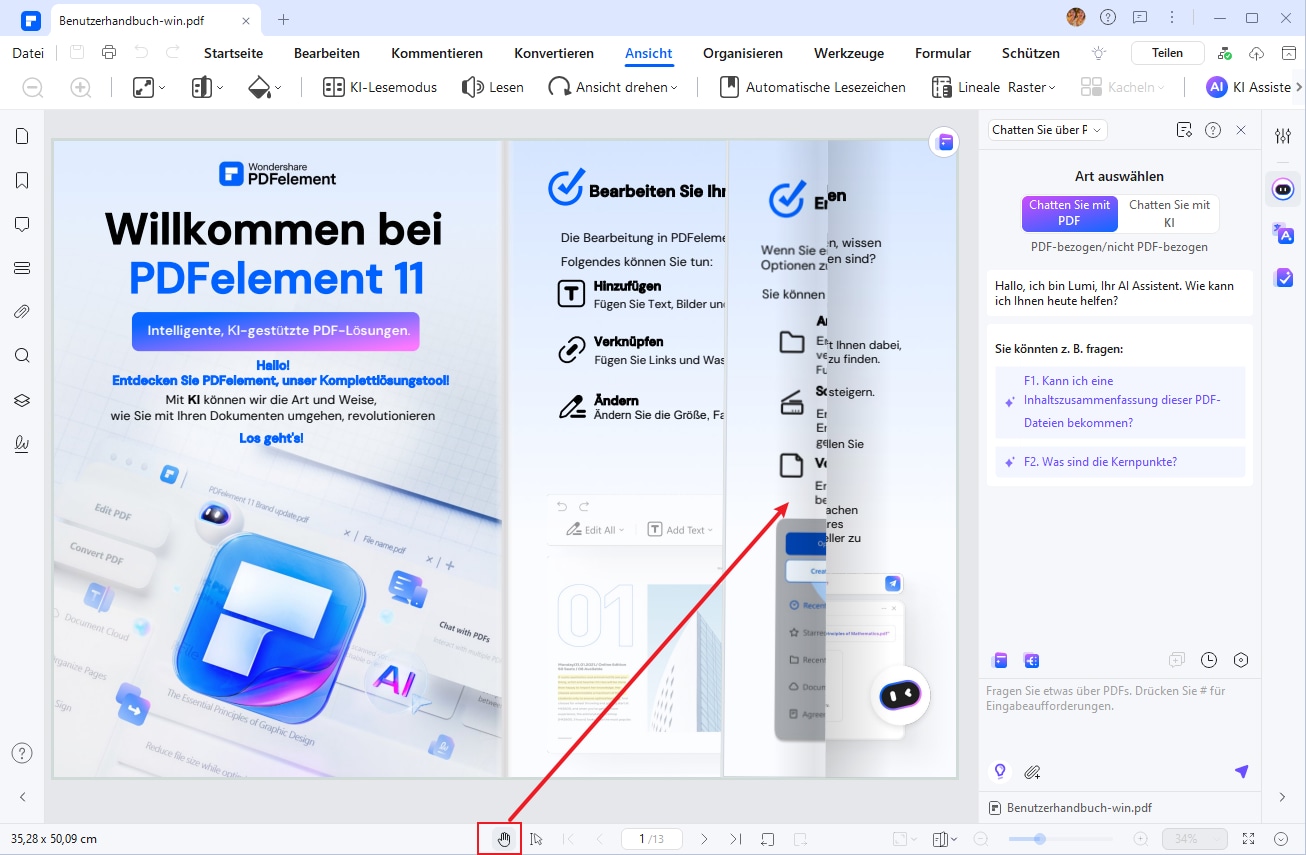 Klicken Sie anschließend unten in der Benutzeroberfläche auf „Handmodus“, um mit dem Blättern zu beginnen.