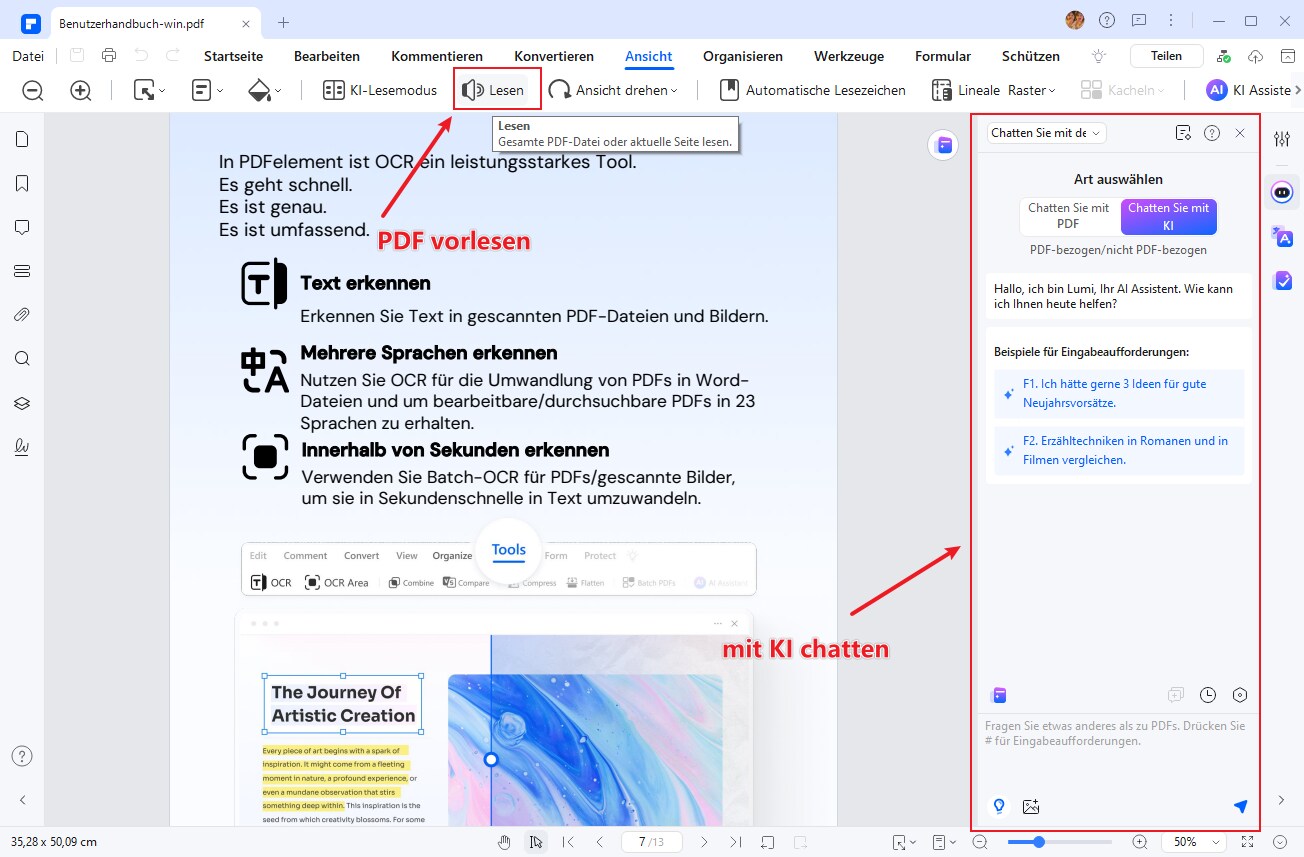 Klicken Sie auf das Lampensymbol in der Seitenleiste (KI-Assistent).