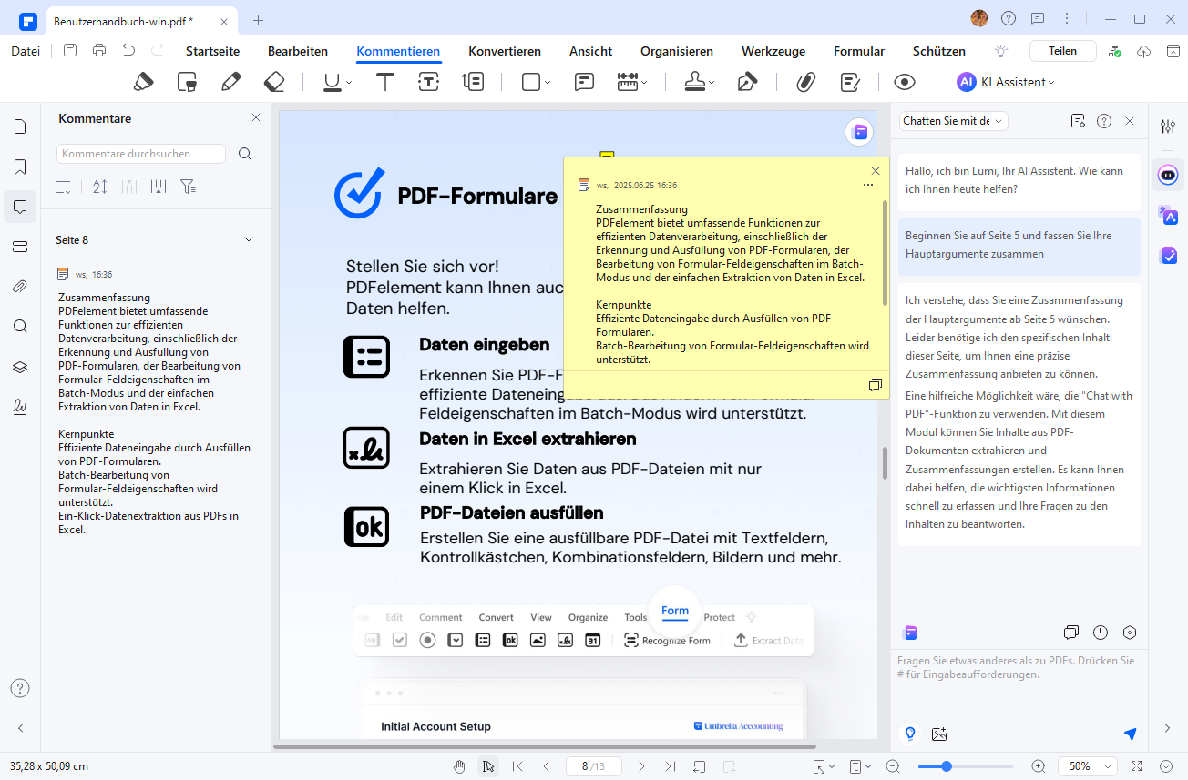 Markieren Sie wichtige Abschnitte direkt im PDF für späteren Zugriff.