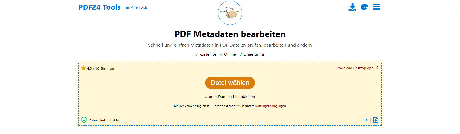 Besuchen Sie die PDF24Tools-Website und laden Sie Ihr gewünschtes PDF-Dokument hoch.