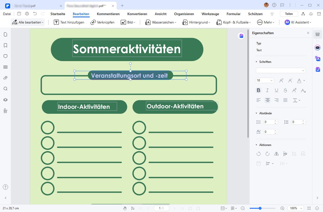 Ihre Sommeraktivitäten auflisten