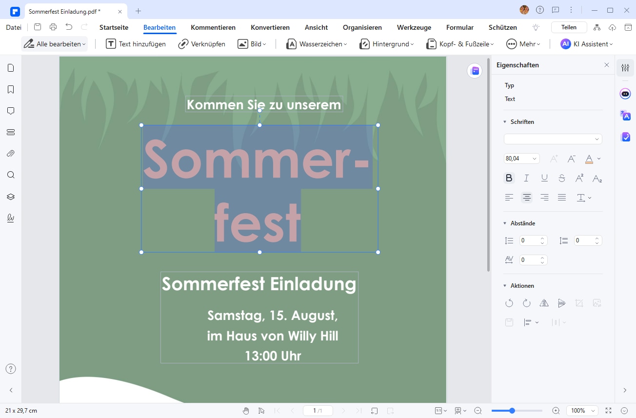 Fügen Sie eigene Textfelder hinzu über „Text hinzufügen“.