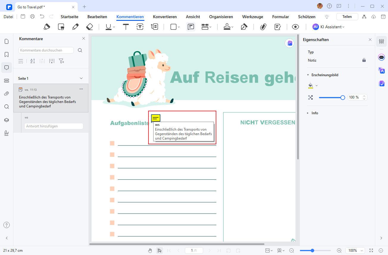 Kommentarfunktion nutzen: Geben Sie den Plan zur Abstimmung frei, lassen Sie Teammitglieder Kommentare eintragen oder Urlaubsanträge digital einreichen.