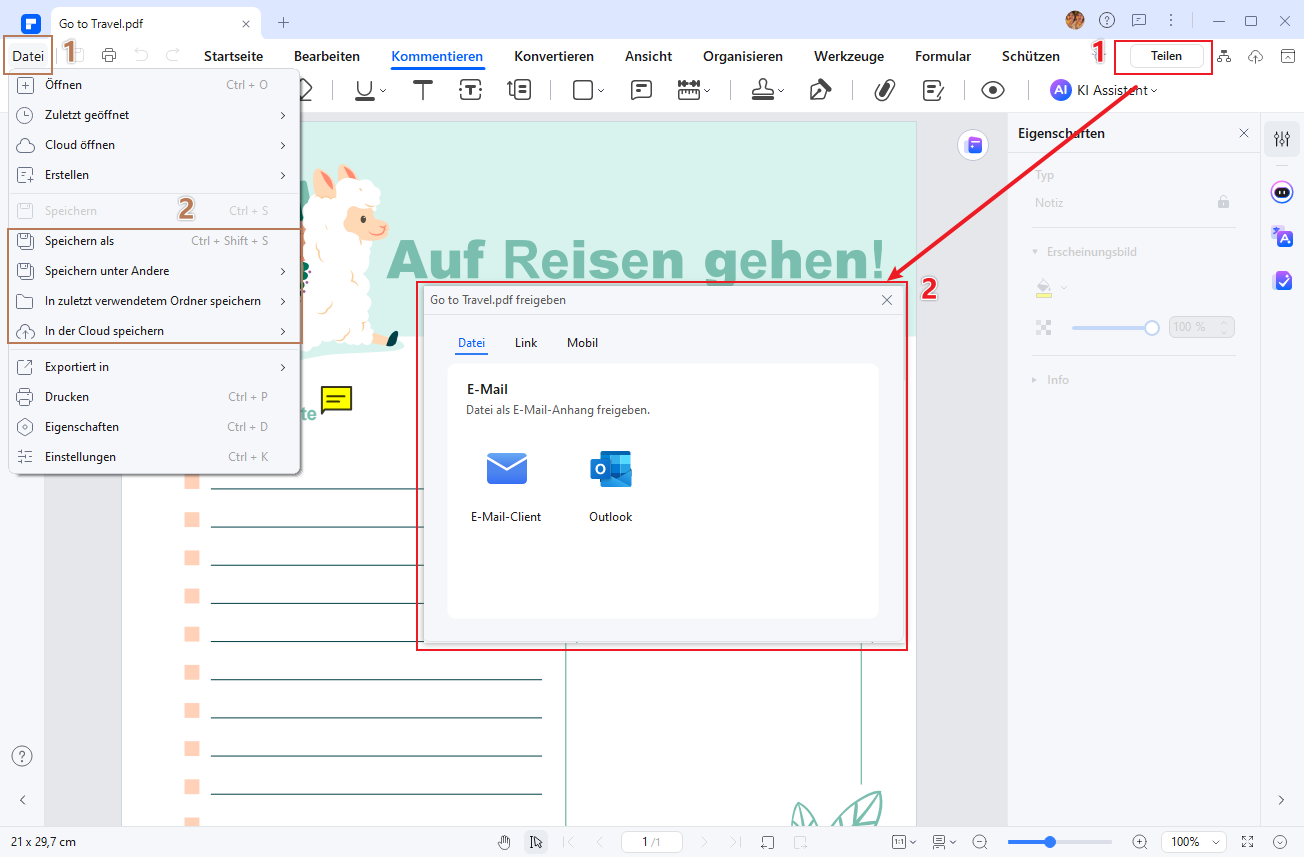 „Datei,; Speichern als“ oder „Exportieren in“ für verschiedene Versionen.
