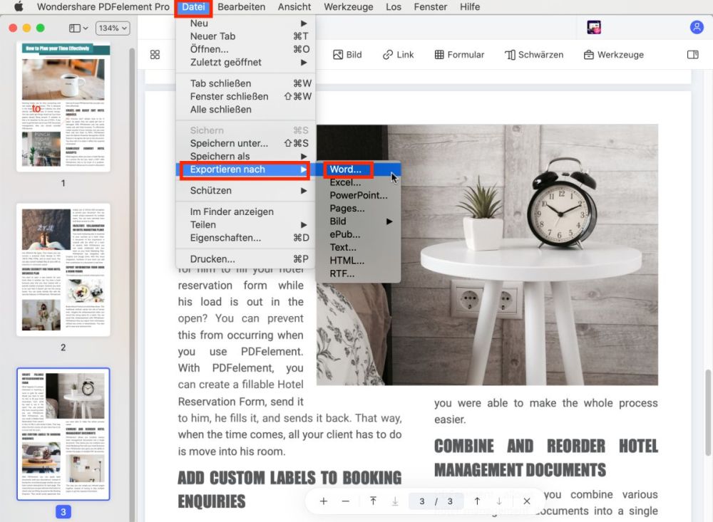 Wie exportiere ich eine pdf-Datei in Word auf einem Mac?