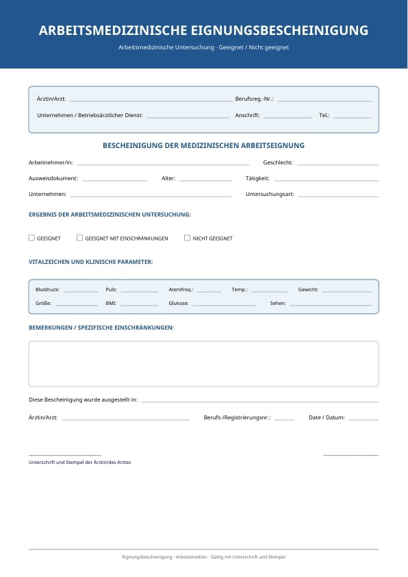 Ärztliches Attest zur beruflichen Eignung als PDF