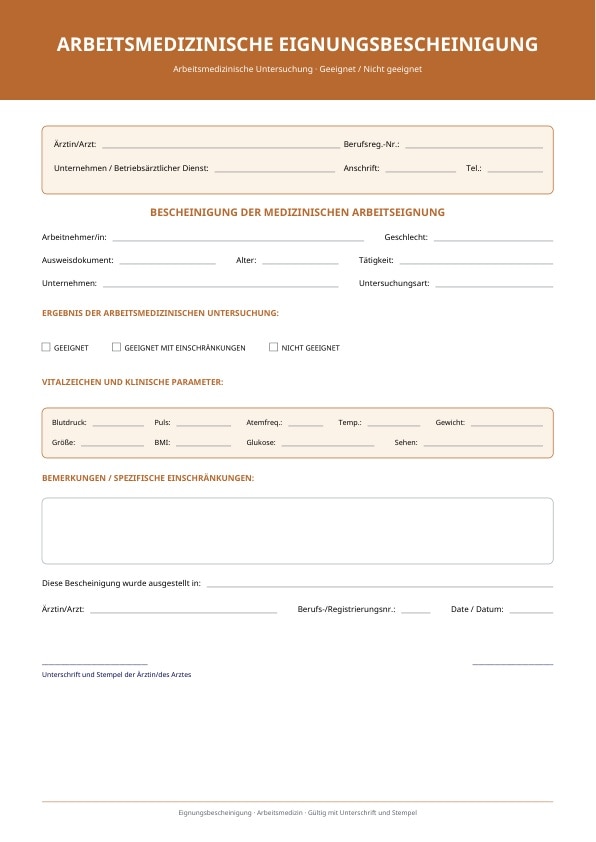 Strukturierte PDF-Vorlage für berufliche Eignung