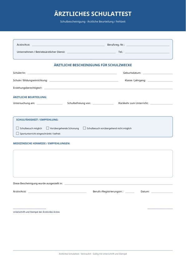 Ärztliches Attest für Schule und Studium als PDF