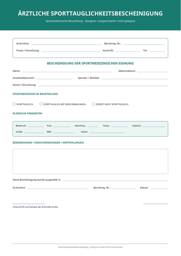 PDF-Vorlage für sportliche Eignung mit Gültigkeit