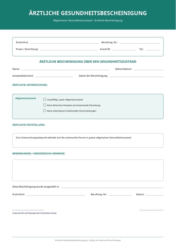 Allgemeiner Gesundheitsnachweis mit kompakten Feldern