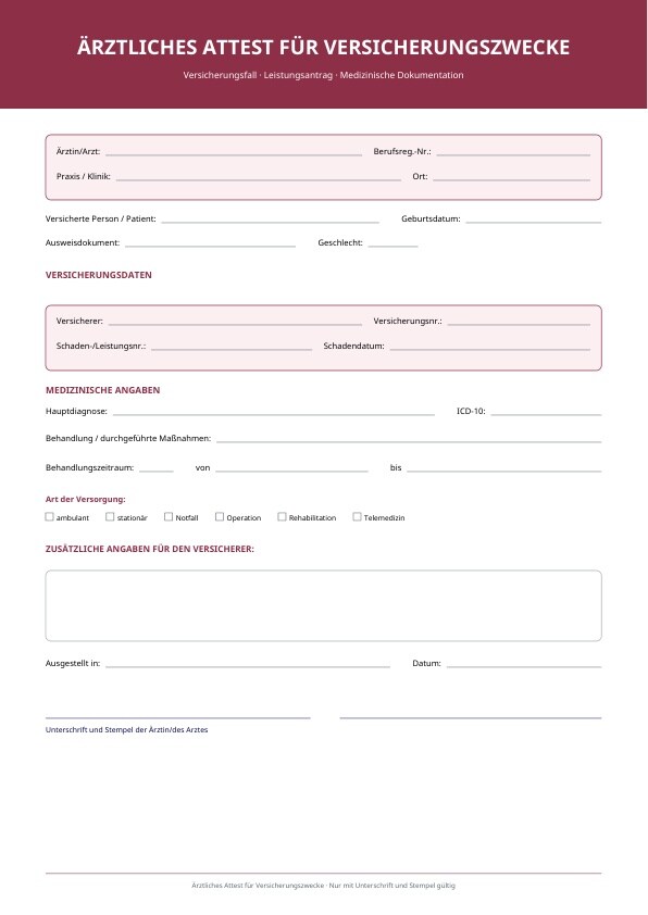 Medizinischer Nachweis für Erstattung im PDF-Format