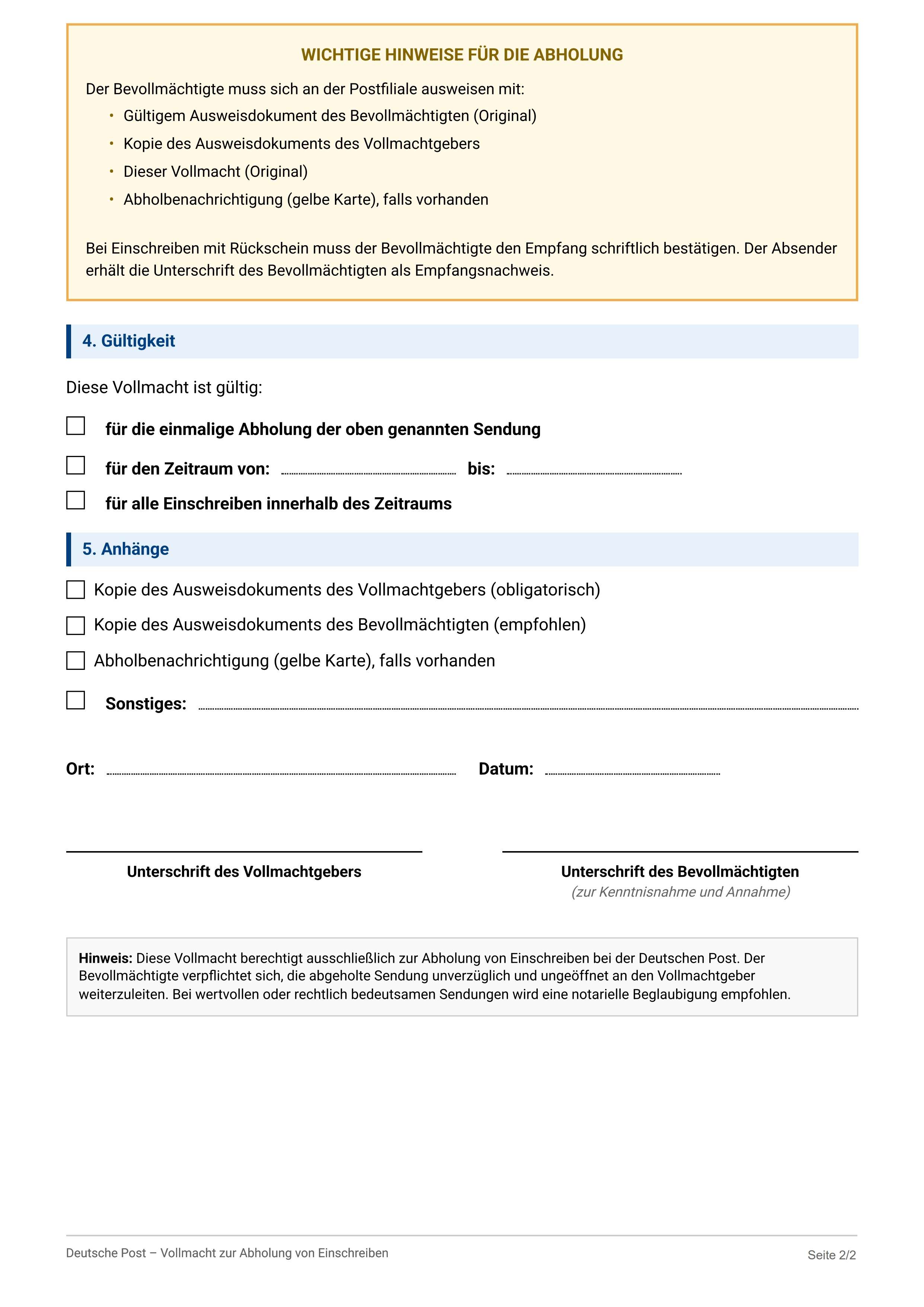 Vollmacht Einschreiben Deutsche Post