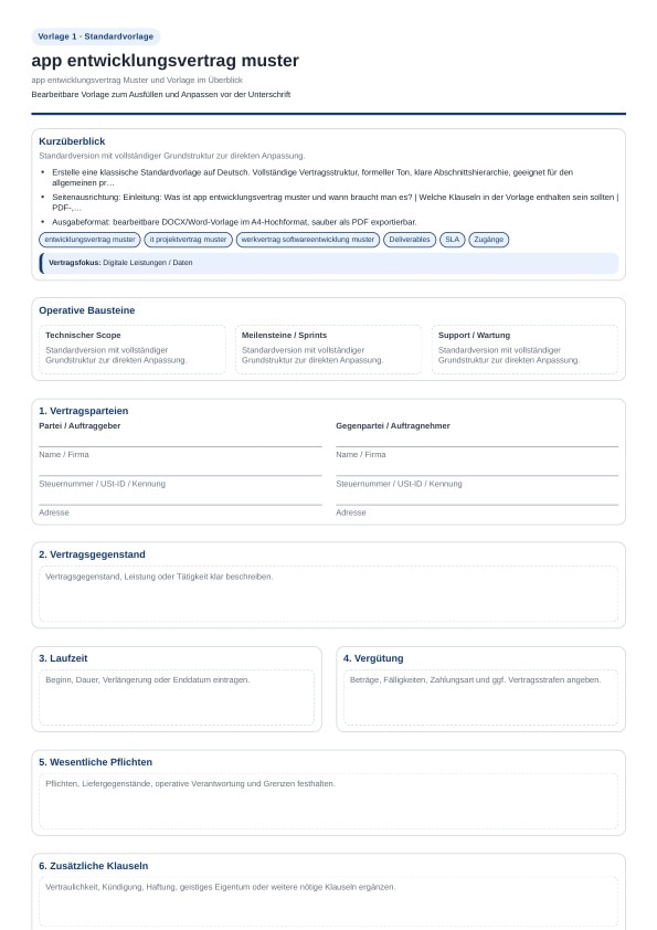 App entwicklungsvertrag Muster direkt verwenden