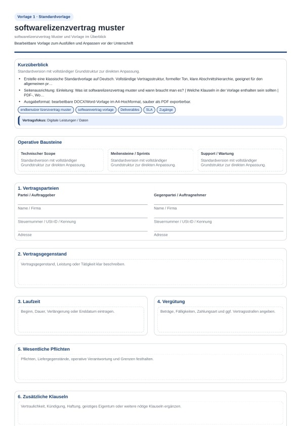 Softwarelizenzvertrag Muster direkt verwenden