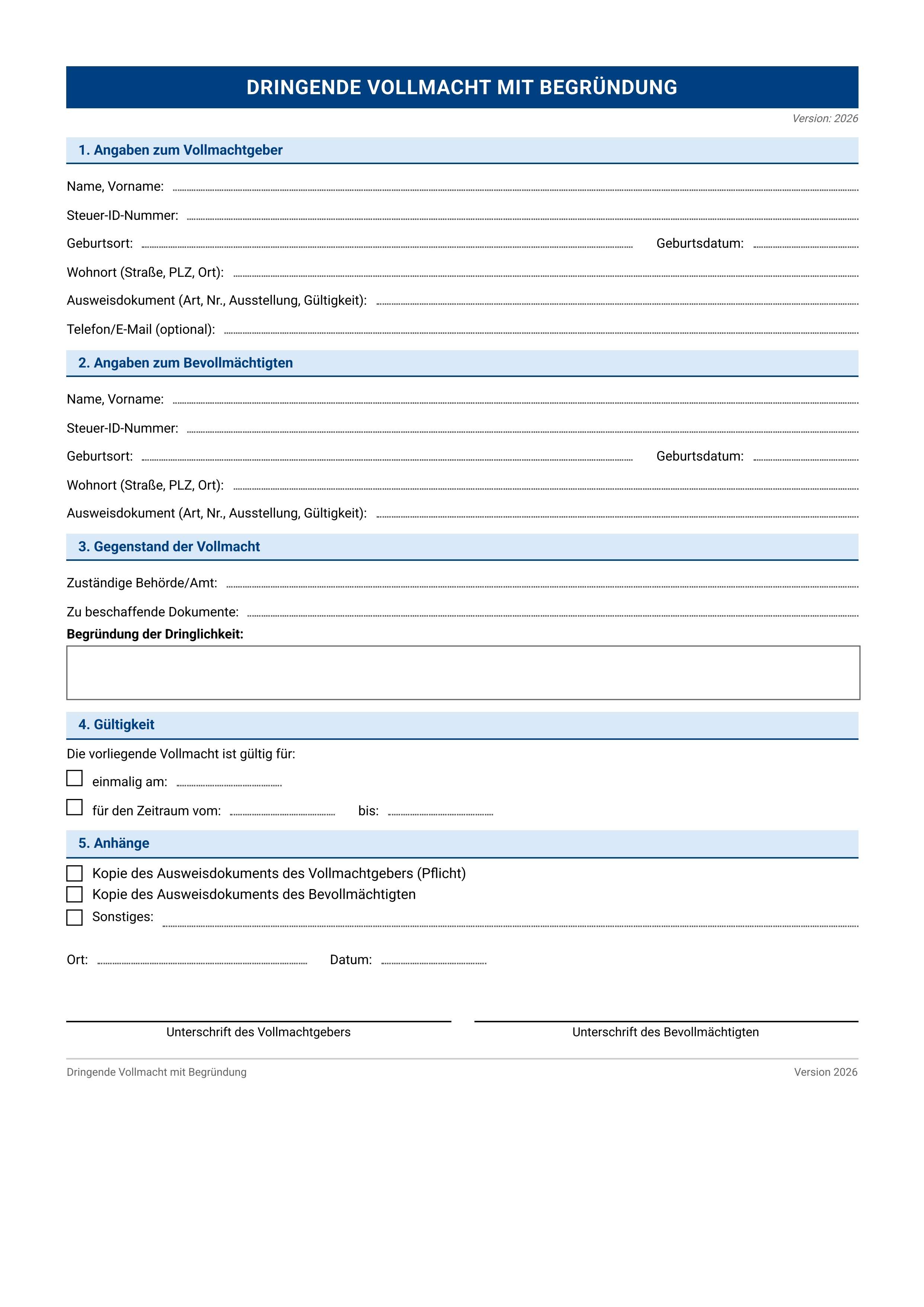 Vollmacht nur Abholung