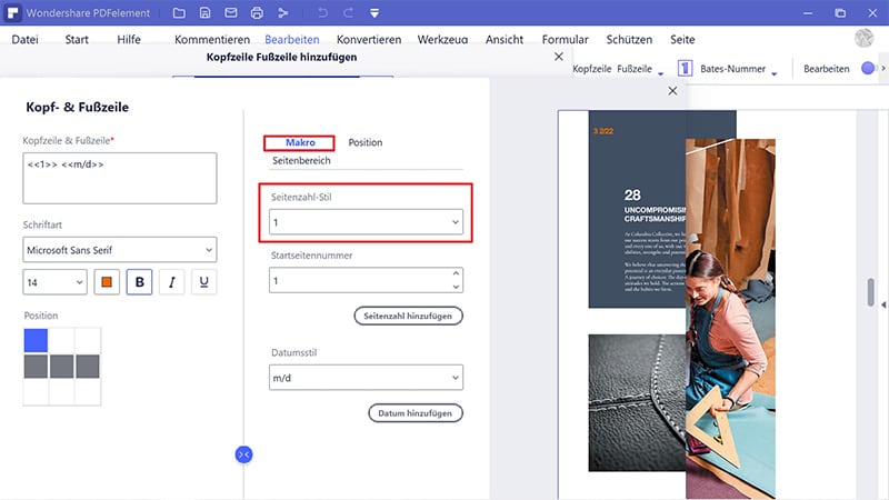Wie füge ich eine Seitenzahl in eine PDF-Datei ein?